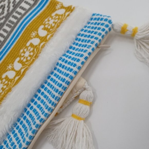 Boho Woven Decorative Pillow Cover | 18" x 18" | Yellow | Tufted with Tassels - Picture 6 of 8